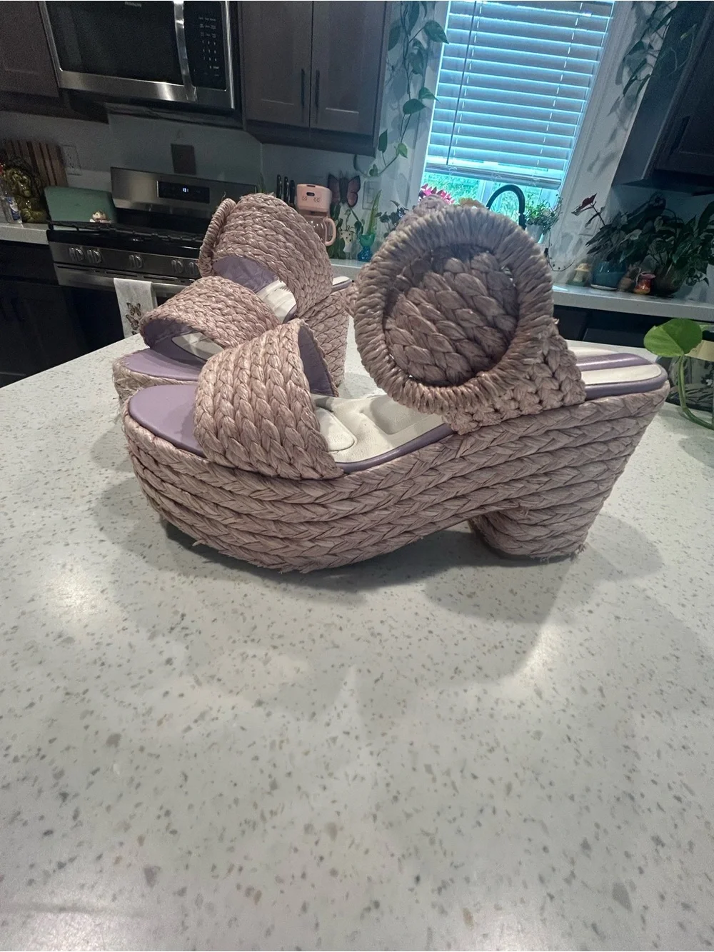 Woven Platform Sandals in Blush Pink - Women's Fashion Heels